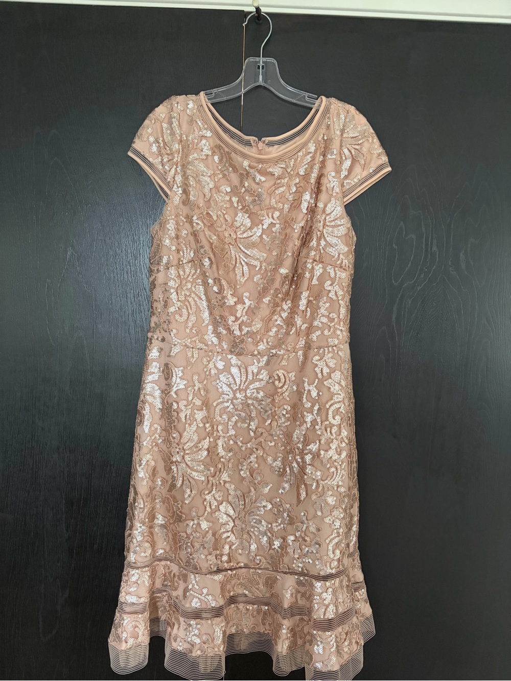 Tadashi Shoji Blush Sequin Lace Midi Dress